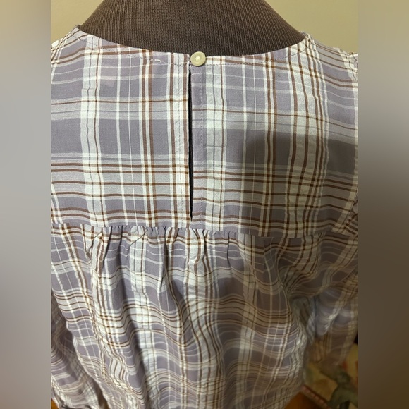 Ann Taylor LOFT  Women Frosted Lavender Plaid Ruffle Cropped Blouse, L Prairie - Picture 8 of 12